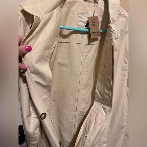 Amazon Basic Men’s Button Down Trench Coat Collar Pockets Cream Sz M - Picture 16 of 16